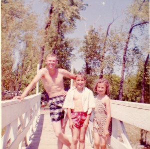 Kids on the bridge, Spring 1958, the middle one my brother John, I think