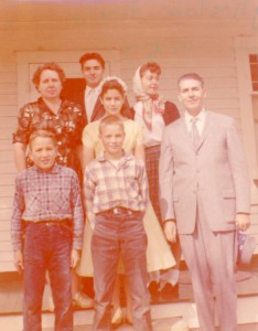 1958 - Sykeston.  Back: Esther, Richard, Florence, Mary Ann and Henry; front John and Frank Bernard