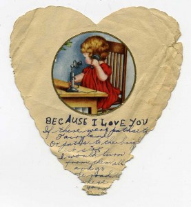 Homemade Valentine from Stella to Verena Busch about 1920, ND.
