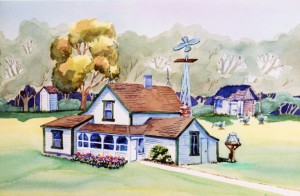 The home where Edith was born and lived till she was 71, artist rendition by Karen West of Petaluma CA 1993