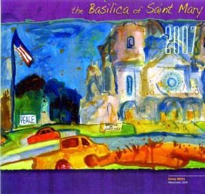 Art Work on 2007 Basilica of St. Mary annual calendar.  Note Peace sign in lower left.  