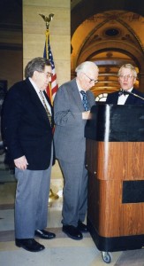 Willard Munger (l) and Elmer Andersen (c) April 22, 1999 at an environmental awards ceremony.
