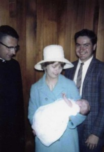 Barbara and Dick, sponsors at a Baptism, March, 1965