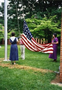 Dedication of flagpole with Grandpa Bernards 48 star flag, Memorial Day, 1998, Our Lady of the Snows, Belleville IL