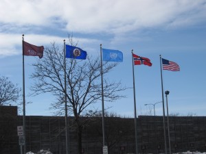 Augsburg College, Minneapolis MN, March 3, 2013. UN flag is at center