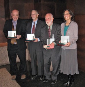 Dr. Joe Schwartzberg, 2nd from right, with colleague Award for Global Engagement recipients David Chapman, Gerald W. Fry and Kathleen Sellew, March 24, 2010.