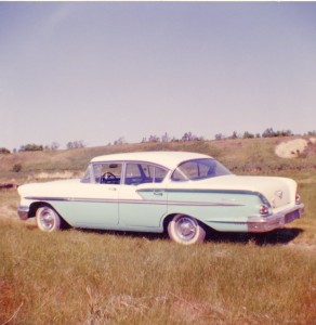 Our new car, out by the dam, Spring 1958