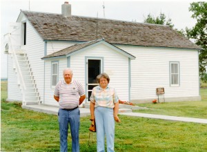 Vince and Edithe at the Lawrence Welk boyhood home near Strasburg ND August 10, 1994.