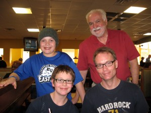 Dick with son-in-law and two of nine grandkids, Orlando, March 23, 2013