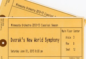 Tickets to the last scheduled concert for the 2012-13 season of Minnesota Orchestra. Like all the other concerts, this concert was cancelled due to the lockout.