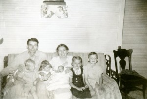 Parents Henry and Esther; kids (from left) Frank,Florence, John, Mary Ann and Richard, early June, 1948, Sykeston ND