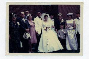Dick Bernard and Barbara Sunde Wedding June 8, 1963, Valley City ND, with families.