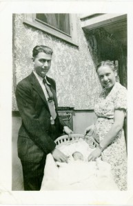 Henry and Esther Bernard with newborn son, Richard, May, 1940, Valley City ND