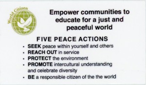 These Five Peace Actions were focus of the Peace Site Rededication Sep 22, 2013