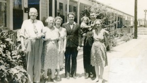 The family members in the story are, at right: Richard, Henry and Esther Bernard.  From left, Henry and Josephine Bernard, Josie Whitaker, and Frank Bernard, Henry's parents and siblings, in Long Beach June 22, 1941.