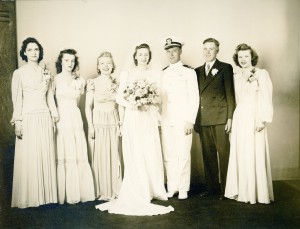 George Busch and Jean Tannahill wedding Thompson ND May 20, 1944.  Vincent Busch, George's brother, was best man, 19 years old at the time.