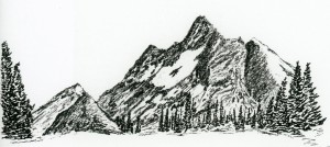 On-site sketch of the Grand Tetons by Tom Bernard August 1, 1995