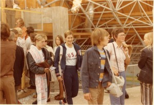 Munich Olympics 1972.  Not sure if the young woman is an athlete or not.