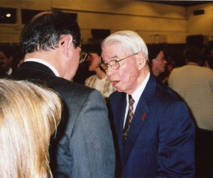 Orville Freeman, with son Mike, April, 1998, at DFL dinner.