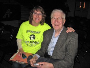 Janet Johnson with her Dad, Lyle Christianson, March 8, 2013, at Nobel Peace Prize Forum/Festival at Augsburg College