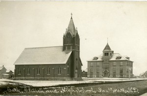 early Church and High School in LaMoure ND