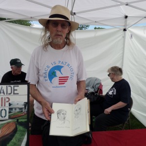 Peace Bell maker and artist at Veterans for Peace table
