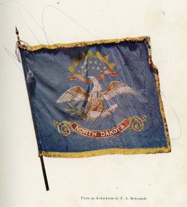 ND Flag, as presented in the 1911 North Dakota Blue Book.  Scribbles likely compliments of then 2-year old Esther Busch.