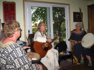 Anne Dunn, at right, with drum, August 31, 2013
