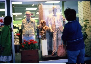 Henry Bernard, 74, "mannequin" in a Quebec City suburban department store window, June, 1982
