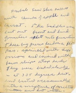 Recipe for Snowshoe Rabbits which were, perhaps back in the 1940s, very common in the ND country.