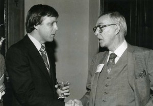Jim Nelson and York Langton, Minneapolis, in the 1960s.  Mr. Langton, a business executive, had for many years been a leader for cooperation among the world's nations.  Mr. Nelson had become very active in groups like the World Federalists.  