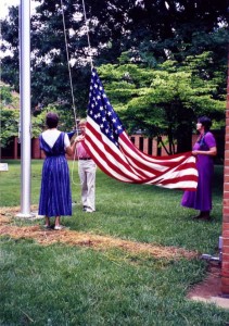 Grandpa's flag, being raised at the Apartment Community, Our Lady of the Snow IL, Memorial Day, 1998.