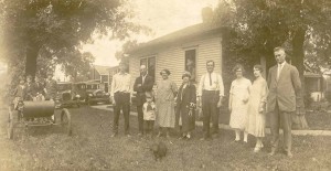 Visitors from Winnipeg to the Henry and Josephine Bernard home in Grafton in the 1920s.  The 1901 Oldsmobile still exists, in a Pennsylvania museum.