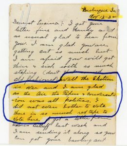 Portion of letter from my Aunt Lucina's Uncle Art, Nov. 13, 1932